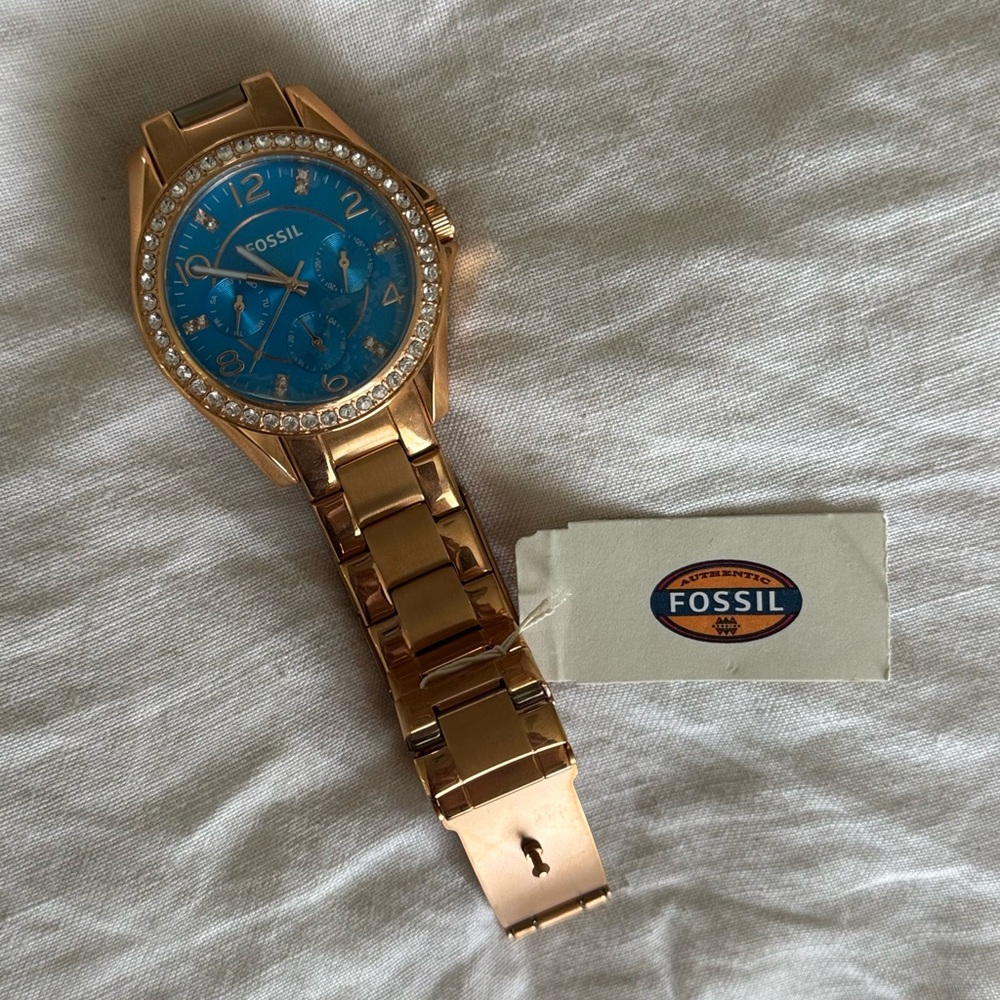 Fossil Gold Watch with Blue Dial